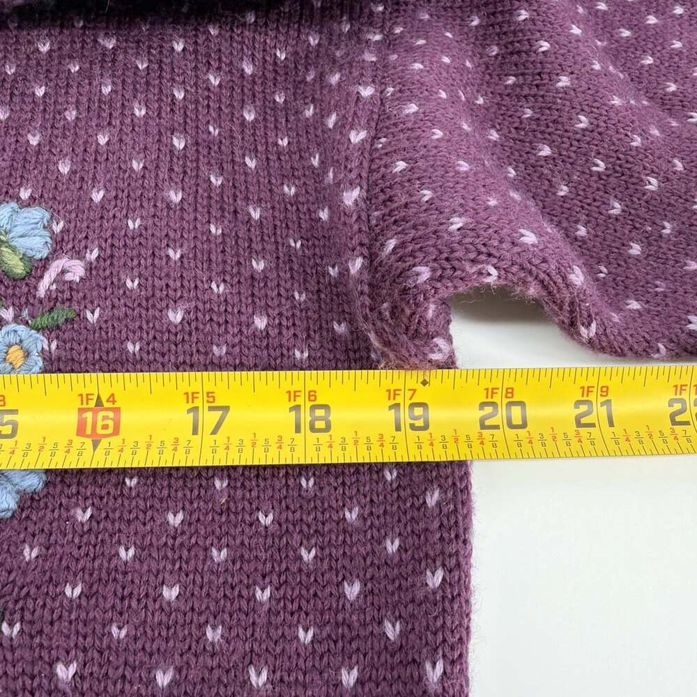 Herman Geist Purple Hand Embroidered Floral Cardigan Sweater Womens L Wool Blend - Picture 11 of 13